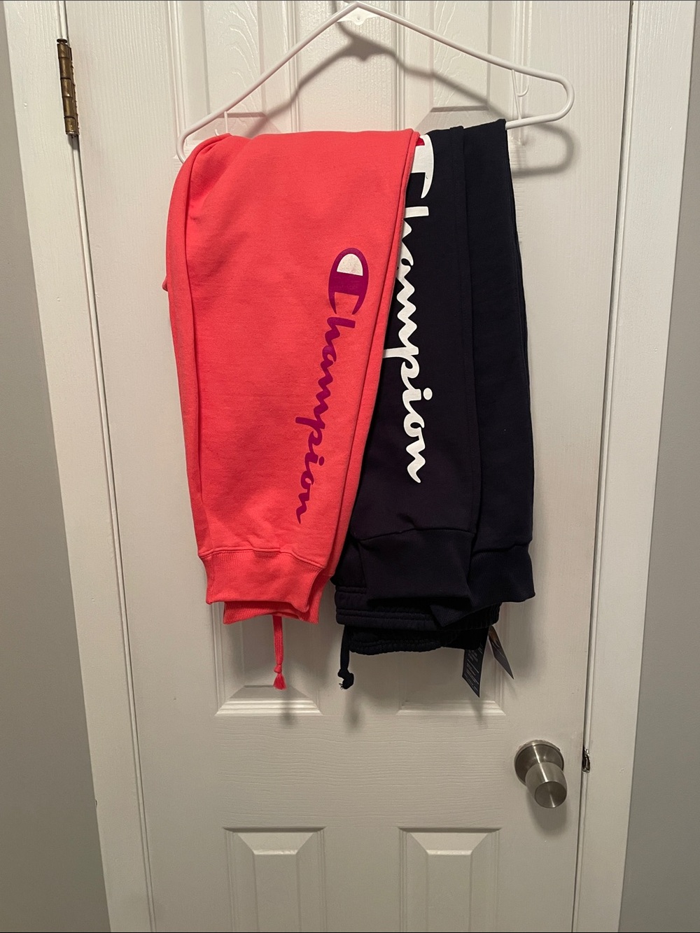 Champion Women’s Coral and Black Logo Joggers 2Pairs One is L and the other is X